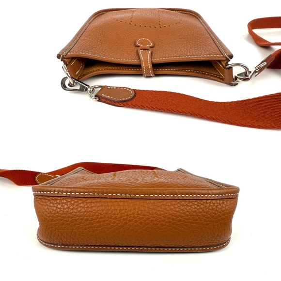 Authentic HERMES Mini Evelyne TPM 16 Gold Leather Crossbody Bag Designer: HERM - Picture 7 of 14